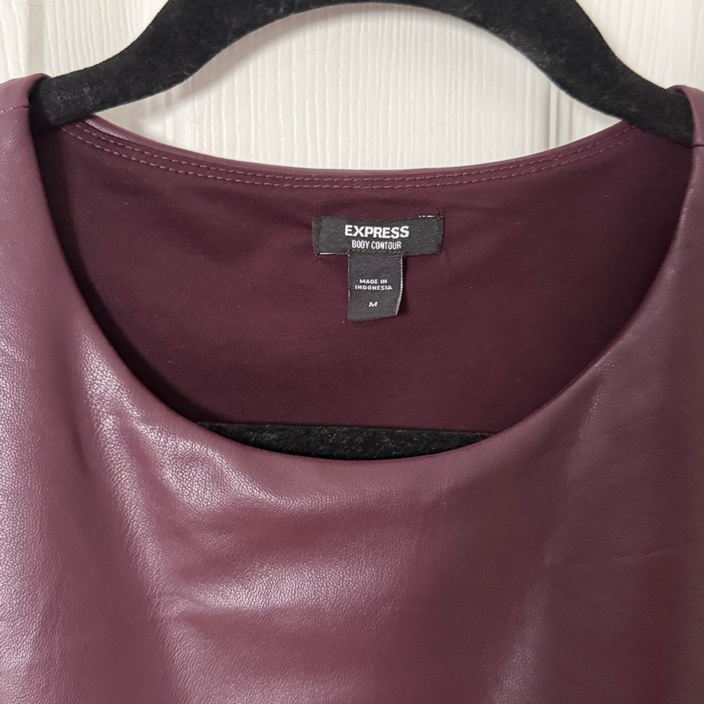 Express Deep Purple Faux Leather Bodysuit size medium body contour thong - Picture 2 of 3